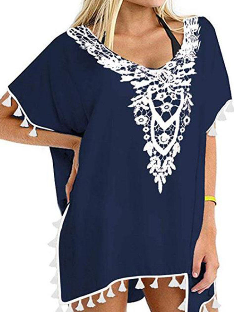 النساء يرفع الغطاء الكروشيه الشيفون شرابة الشاطئ لملابس السباحة