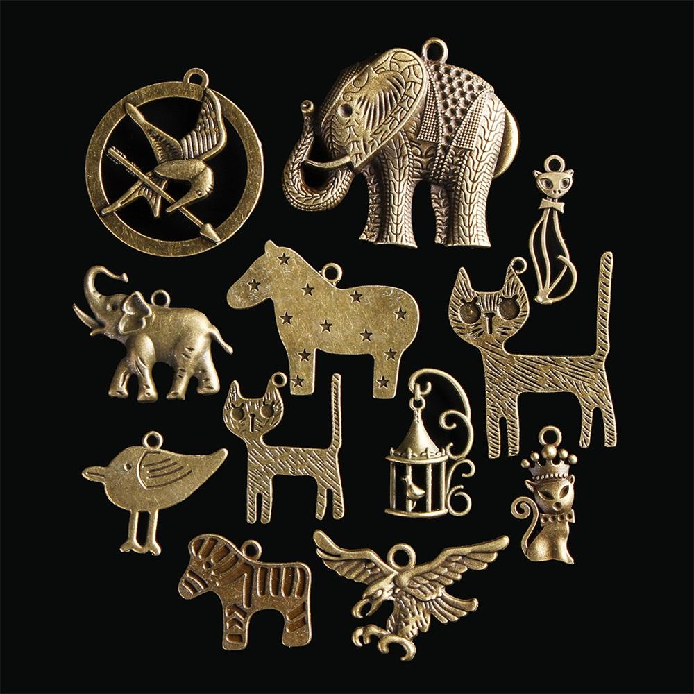 12pcs Chinese Zodiac Vintage Diy Antique Bronze Pendant Decor Multi Styling Metal Animal Ornaments