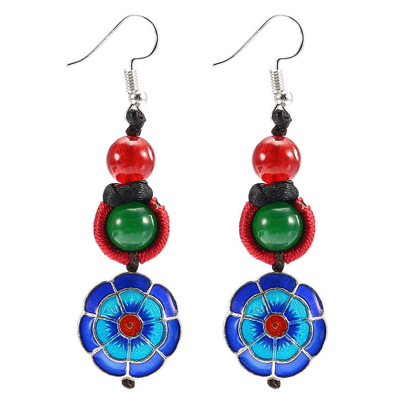 Las mujeres pendientes mujeres Retro estilo /étnico Ventilador Forma Tassel Dangle Pendientes Largo borlas pendientes de flores pendientes