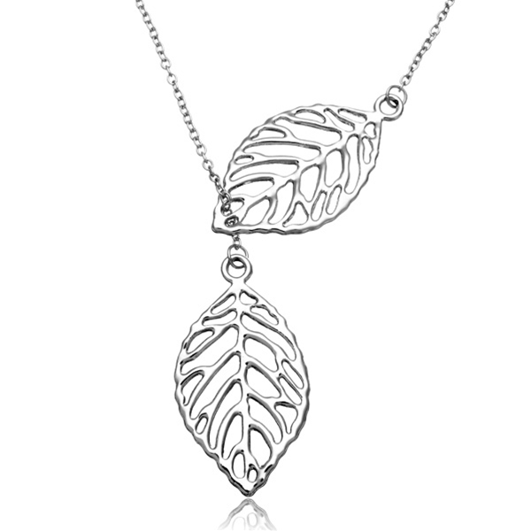 Vintage Gold Silver Big Leaf Pendant Clavicle Chain Necklace For Women