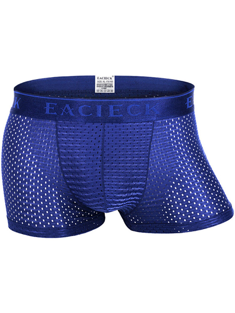 Мужская сетка дышащее нижнее белье Повседневный лед шелковый тонкий сплошной цвет боксеры