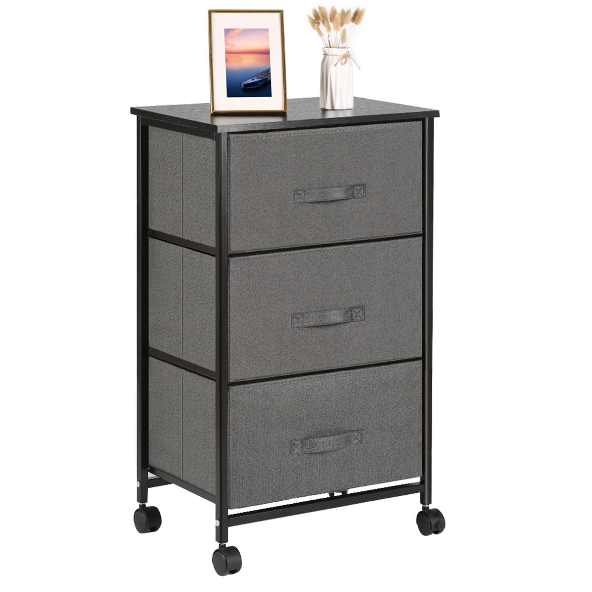 3 Drawers Fabric Storage Cabinet With 360 Degrees Rotating Wheels
