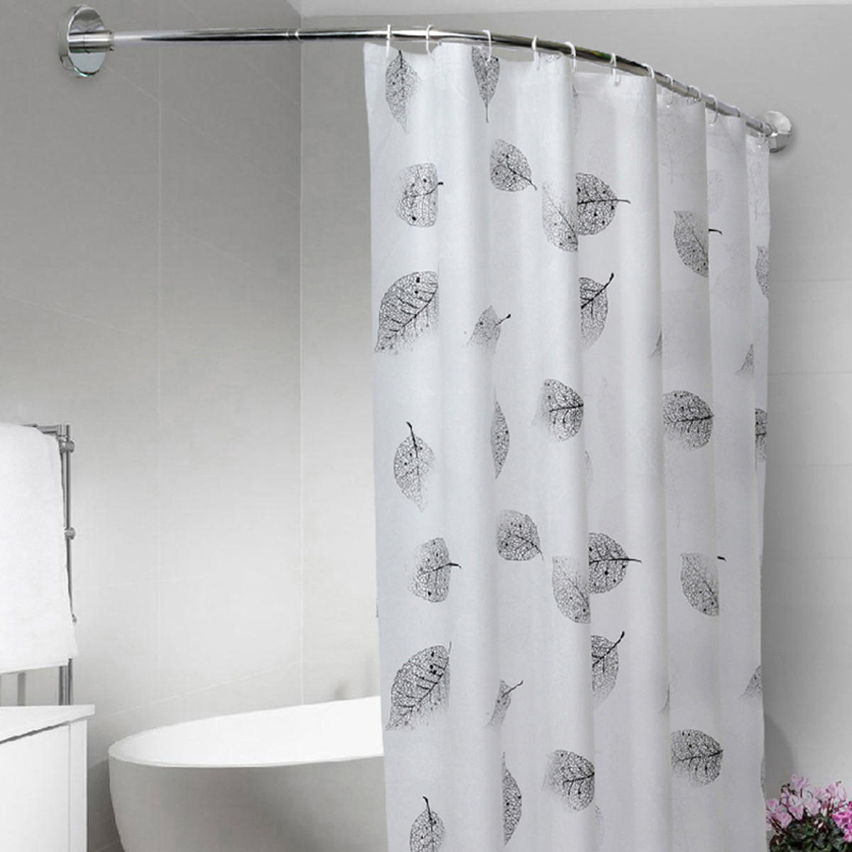 Adjustable Stainless Steel Shower Curtain Rod Curved Pole Bathtub