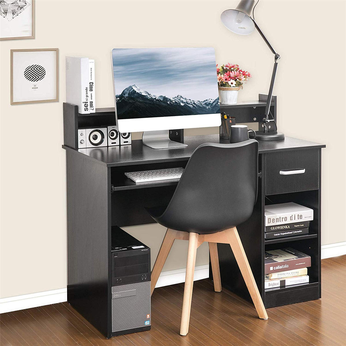 Computer Desk With Drawers Storage Shelf Keyboard Tray Home Office