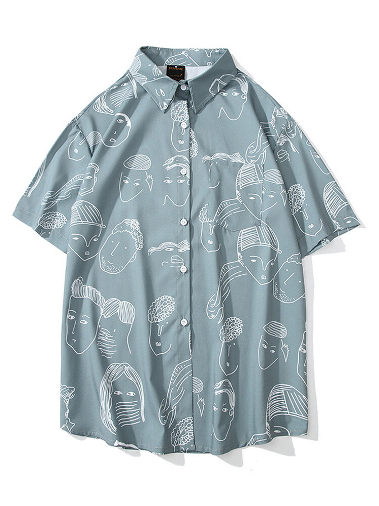 Blusa casual de manga corta con estampado de graffiti de Hawaii Playa para mujer