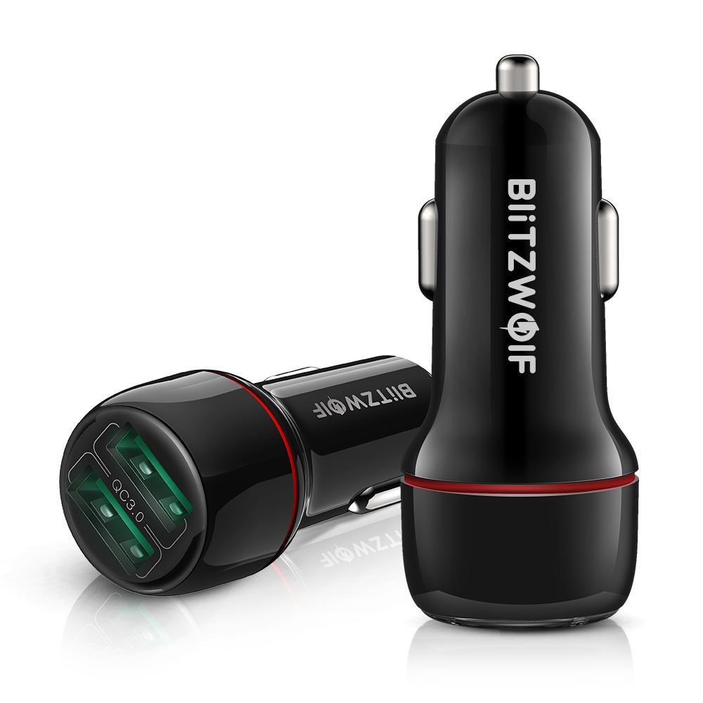 BlitzWolf BW-SD5 18W Dual-Port USB 3.0 Mini Car Charger para iPhone 11 Pro XS Xiaomi Mi8 Pocophone F1 