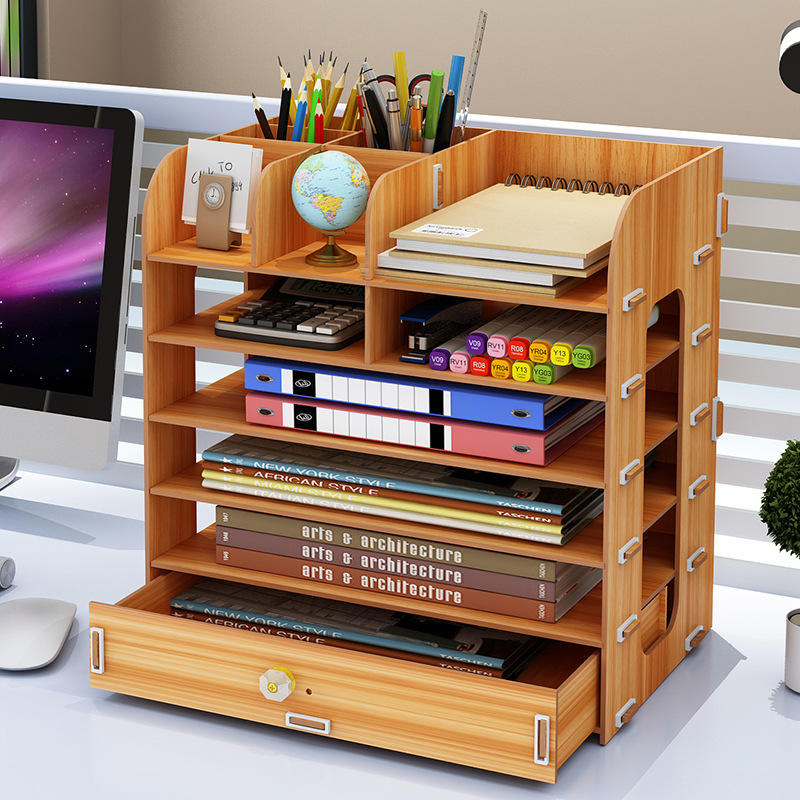 Desktop Wooden Storage Rack Multi Layer Drawers Storage Box File