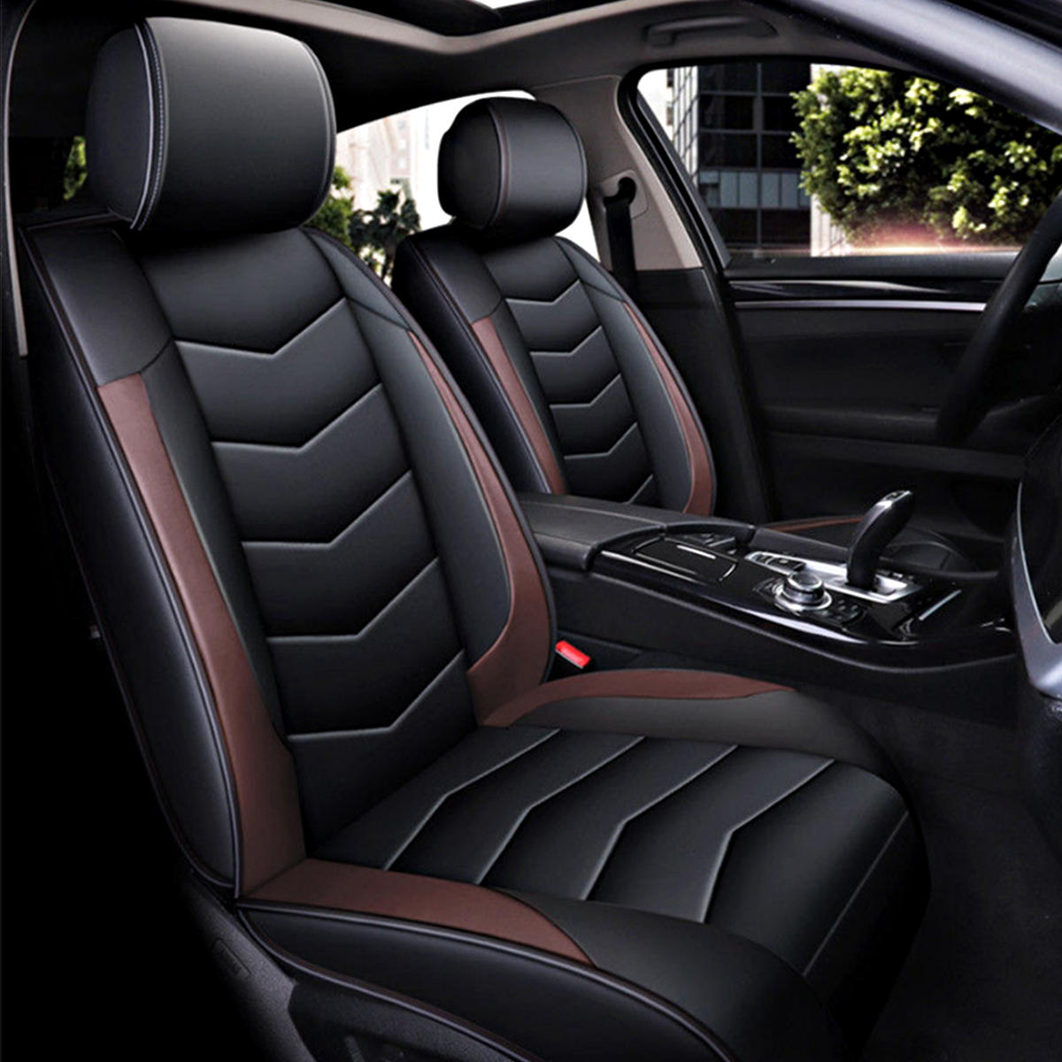 Universal Black and Blue Racing Sport Car Seat Cover 9 Pce Rubber Mats Set