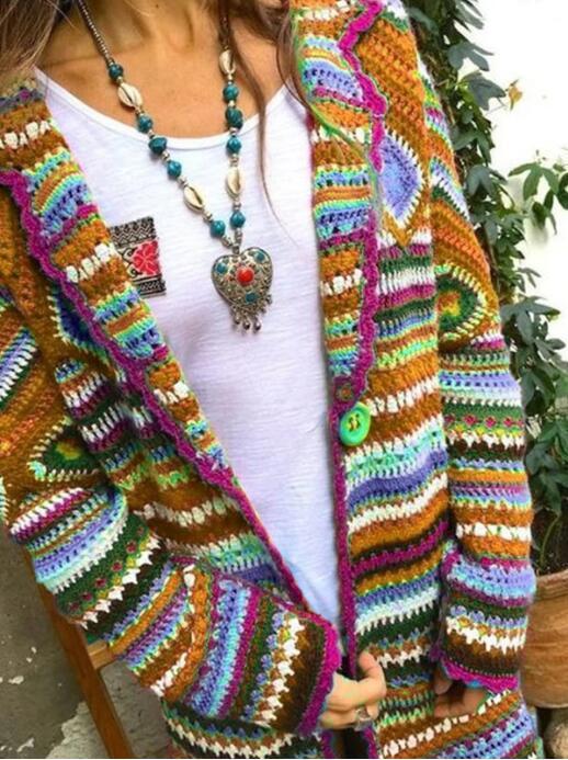 Multicolor Print Vintage Long Sleeve Sweaters Multicolor Print Vintage Long Sleeve Sweaters