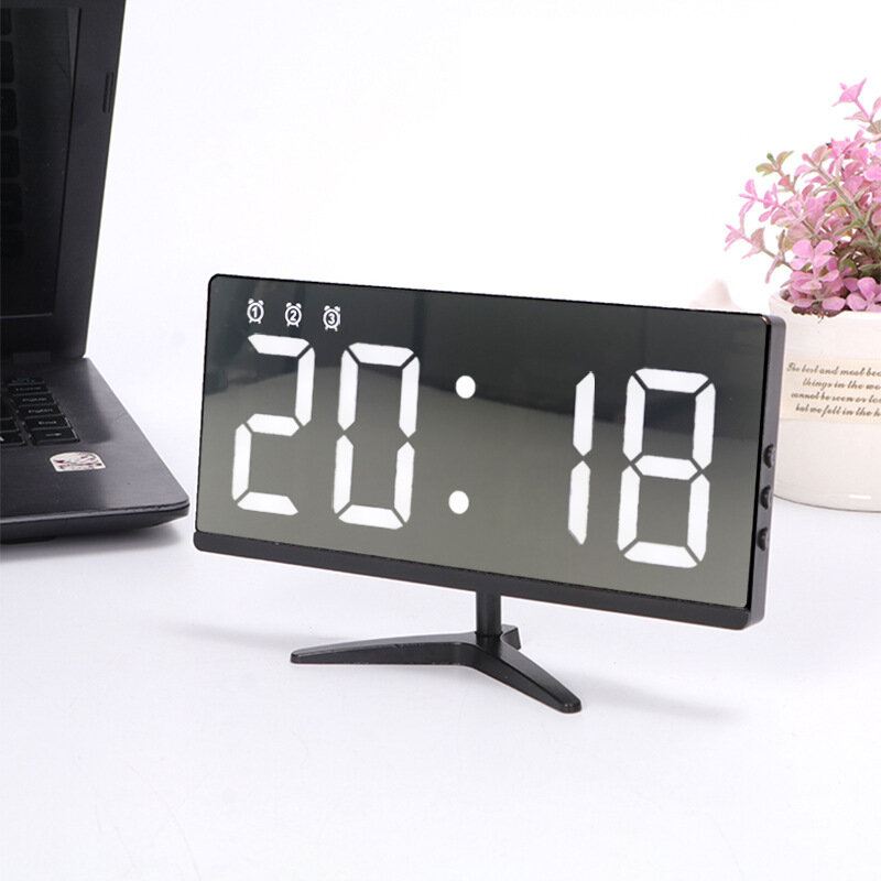 6615 Framless Mirror Clock Touch Control Digital Alarm Clock Led