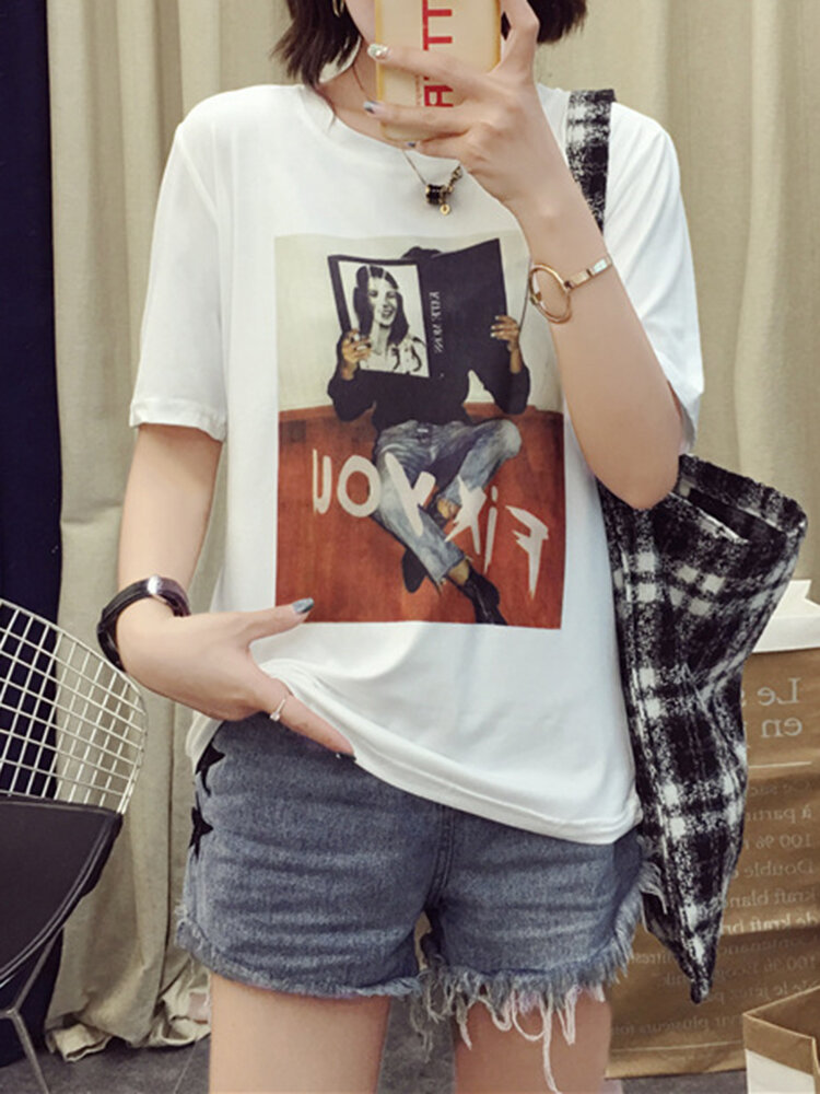 カジュアルキャラクタープリント半袖Tシャツ カジュアルキャラクタープリント半袖Tシャツ