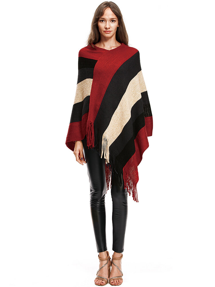 Женское Длинные трикотажные свитера пуловеры Loose Batwing рукав пончо