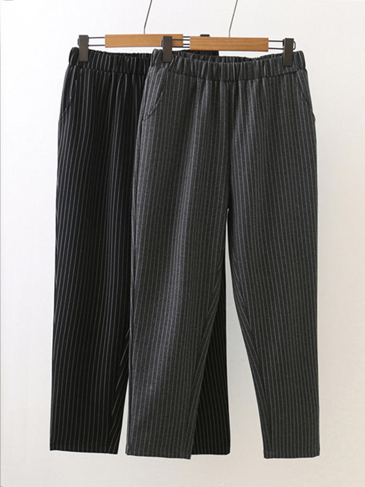 Casual Mujer Flojo Pantalones Elastico Cintura Rayas Pantalones