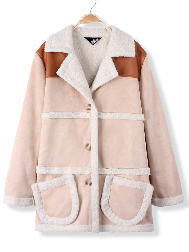 Women Casual Warm Lammwolle verdicken Revers langer Mantel 