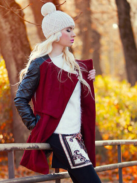 European Zipper Spell Leatheroid Long Sleeve Thick Coats