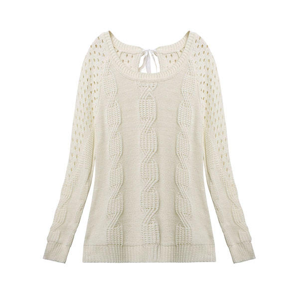 Bow Femmes pull creuse manches l&acirc;che &agrave; long col rond chandail licol