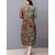 Vintage Mulheres Floral Printed Long Sleeve Stand Collar Vestido Midi