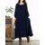Vestito da Donna Lunga di Cotone Vintage con Maniche Lunghe Tinta Unita Colletto Rotondo
