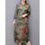 Vintage Mulheres Floral Printed Long Sleeve Stand Collar Vestido Midi