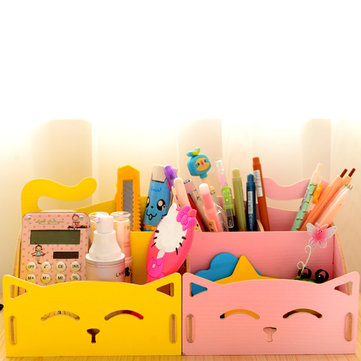 Wooden Storage Box For Cosmetics Organizer Cute Cat Office Pen Cosmetics Organizer Cute Cat Office Pen