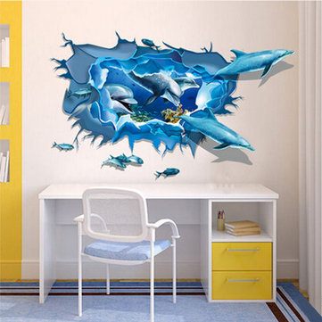 ドルフィン3d海海取り外し可能な壁紙のビニールの壁紙ステッカーdiyデカール子供ルームホームデコレーション