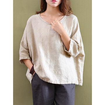 G&uuml;ndelik Kadın Saf Renkli Cep Telefonu 3/4 Sleeve Pamuk &Uuml;stler