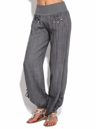 Mulheres Casual Cintura Alta Pure Color Button Yoga Harem Calças