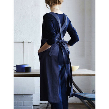 Japanese Solid Back Cross Cotton Vintage Apron Dress