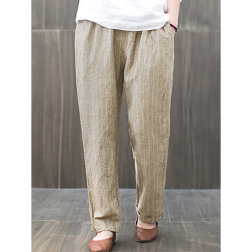 Mulheres elástico na cintura listrada Harem Casual Pant solta