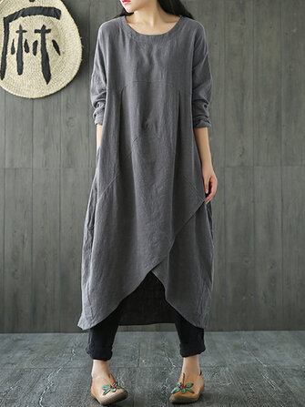 Kobiet Kieszeń Nieregularna Bielizna Bawełniana Sukienka Maxi