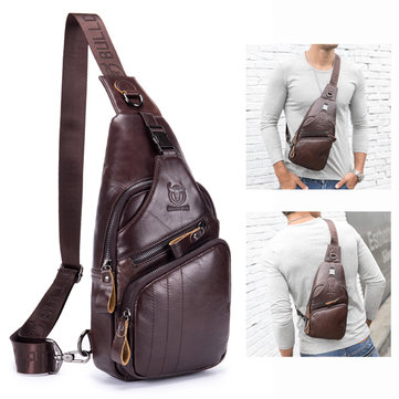 Bullcaptain Echtes Leder Retro Brusttasche Outdoor Freizeit Daypack Umhängetasche für Männer