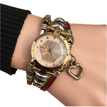 Vintage Mode Dame Armband Uhr beil&auml;ufige Frauen Leder analoge Quarz Uhr