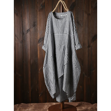 Dames geruite onregelmatige zoomjurk met zakken