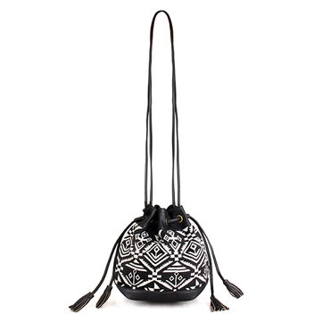 Women Tassel Crossbody Bag Vintage Bucket Bag