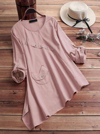 Frauen reine Farbe Asymmetrischer Baumwollbluse