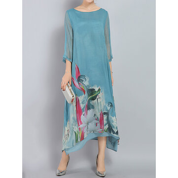 Elegant Floral Irregular Dress