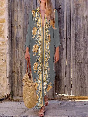 Bohemian Damen Beach Split Maxi mit V-Ausschnitt und Blumendruck Kleid