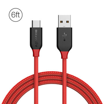 BlitzWolf&reg; AmpCore BW-TC6 3A USB de Tipo-C Trenzado Cable de Dato de Carga 6ft/1.8m con M&aacute;gica Correa de Cinta