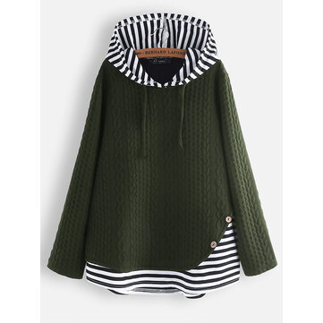 Gestreepte jacquard sweater met capuchon en knoopsluiting