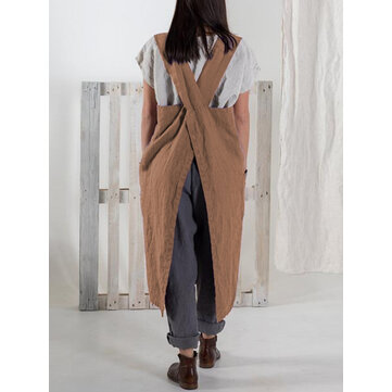 日本のヴィンテージソリッドポケットコットンエプロンドレス