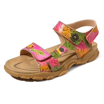 SOCOFY&nbsp;Soft&nbsp;Feito&nbsp;à&nbsp;Mão&nbsp;Padrão Couro Genuíno Sandálias Baixas