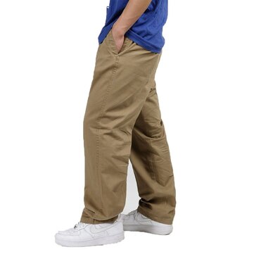 Mens Elastic Waist Cotton Straight Leg Casual Cargo Pants