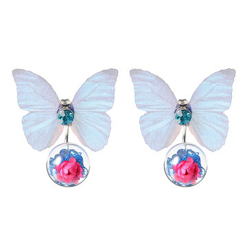Trendy Crystal Glass Ball Flower Butterfly Stof Oorbellen voor Vrouwen 