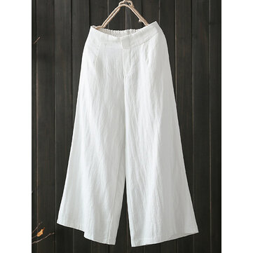 High Elastic Waist Pocket Cotton Pants