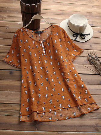 Женское Асимметричная гладкая с коротким рукавом Кот Печать Футболки