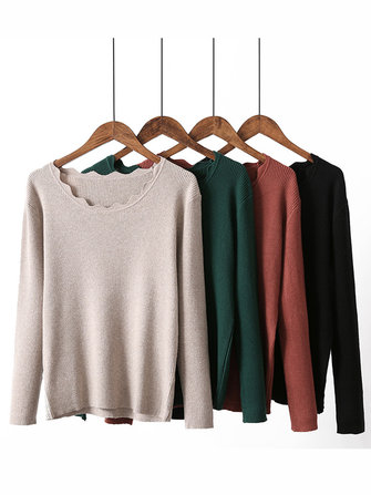 High Elastic Women Wave Round Neck Shirt Pullover Knitted Sweater