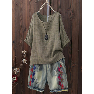 Plus Damska bluzka z okrągłym dekoltem w rozmiarze 3/4