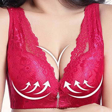 Tamanho Plus Sexy Lace Wide-set Correias Sem Fio Plunge Bra