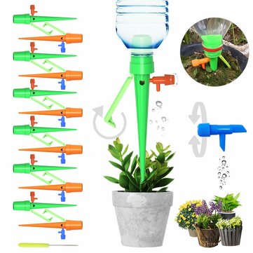 6 Pcs / 12 Pcs Atualizado dispositivo de Rega Automático Gotejador De Fluxo De Água Ajustável Com Interruptor de Suporte de Válvula de Controle Design DIY Irrigação Por Gotejamento para Plantas Domésticas Waterers Garrafa Interior