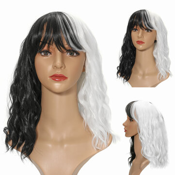 14 Women Cosplay Black White Synthetic Curly Hair Wigs Shoulder